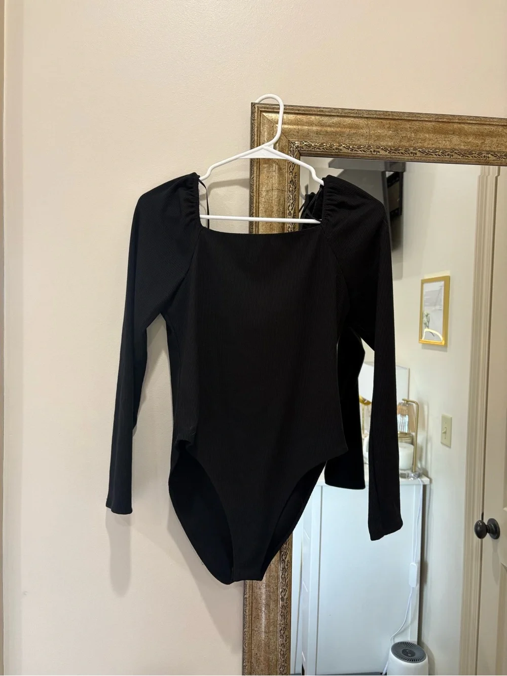 GB girls Black Long-Sleeve Square Neck Bodysuit